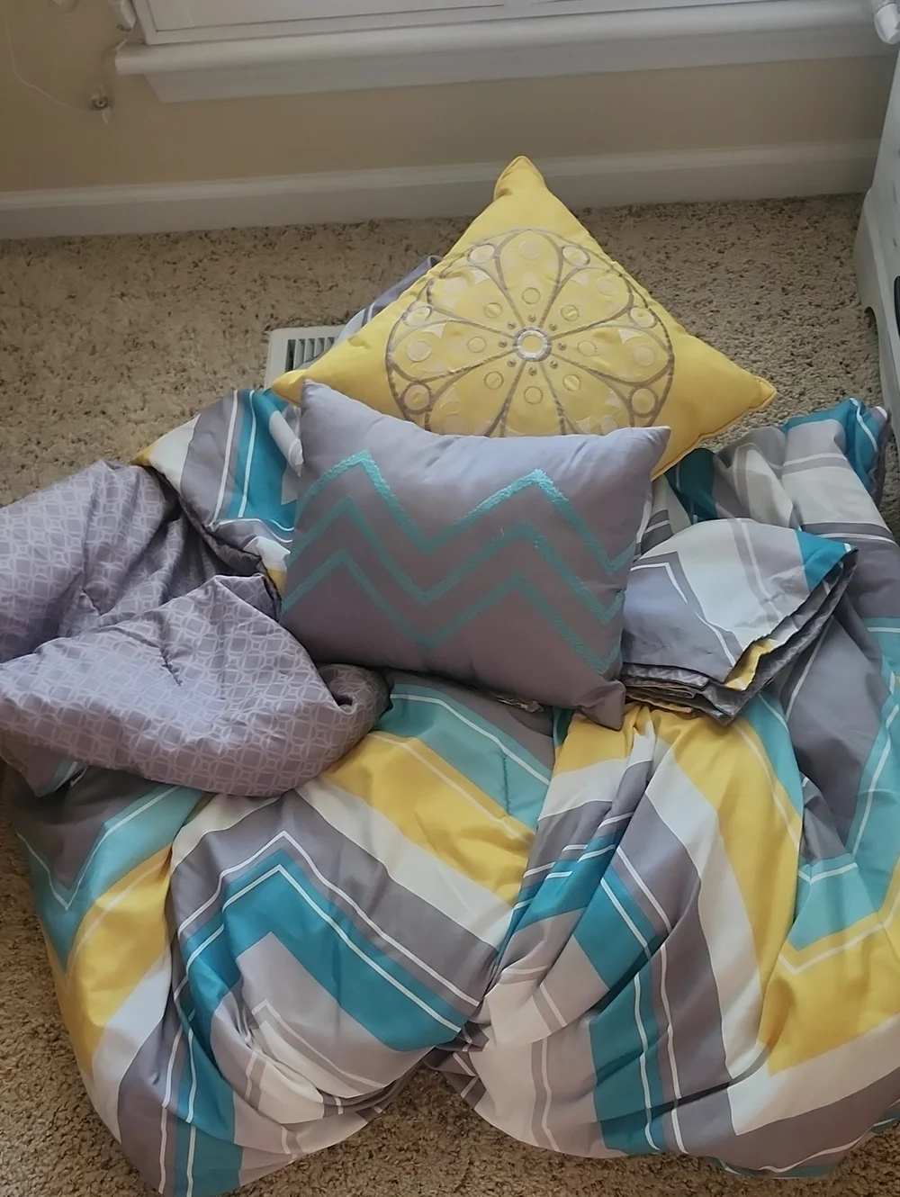 Gray, Yellow & Teal Chevron Comforter Set - Modern Home Bedding
